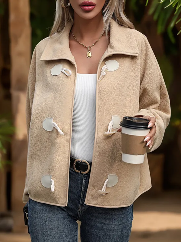 Women Cozy Fleece Jacket with Toggle Closures