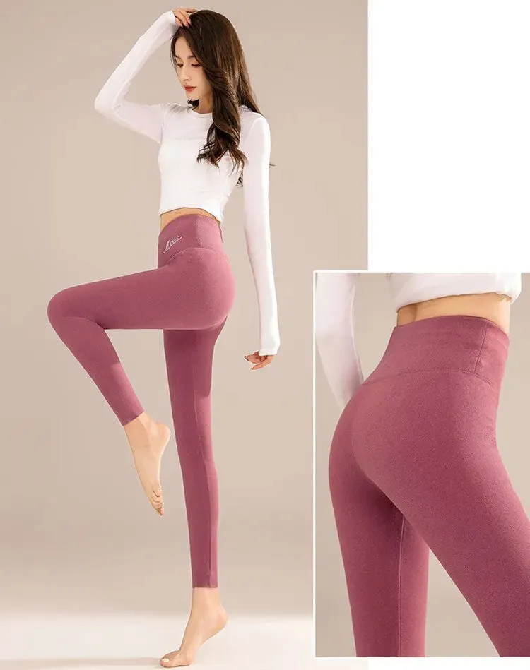 Women's Thin Dralon Fleece Lined Leggings High Waist Thermal Warm Tight Pants