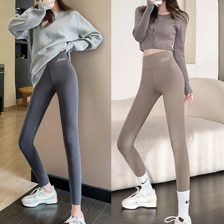 Women's Thin Dralon Fleece Lined Leggings High Waist Thermal Warm Tight Pants