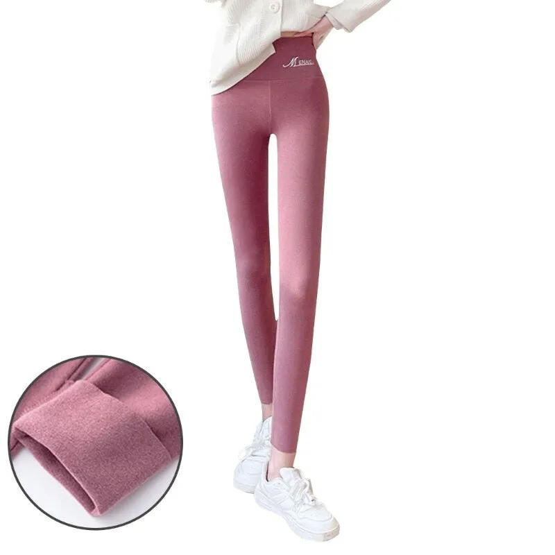 Women's Thin Dralon Fleece Lined Leggings High Waist Thermal Warm Tight Pants