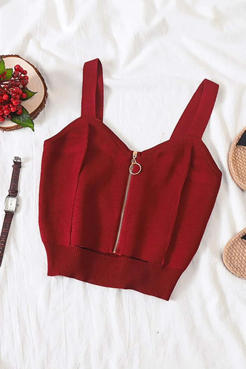 Zip-Up Cutout Sleeveless Knit Top